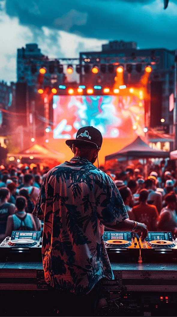 DJ performing on stage at night